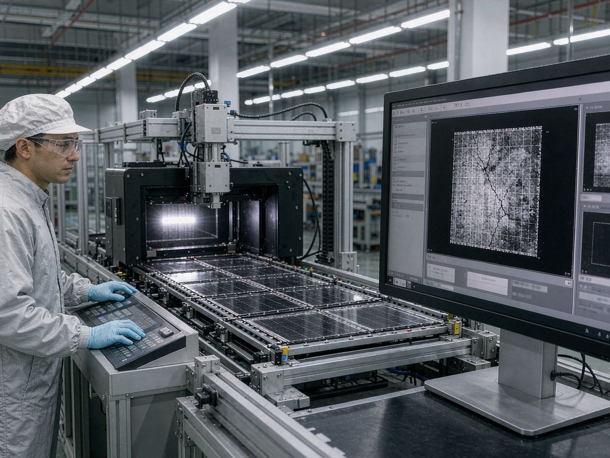 Solar module EL and flash test station during a factory audit