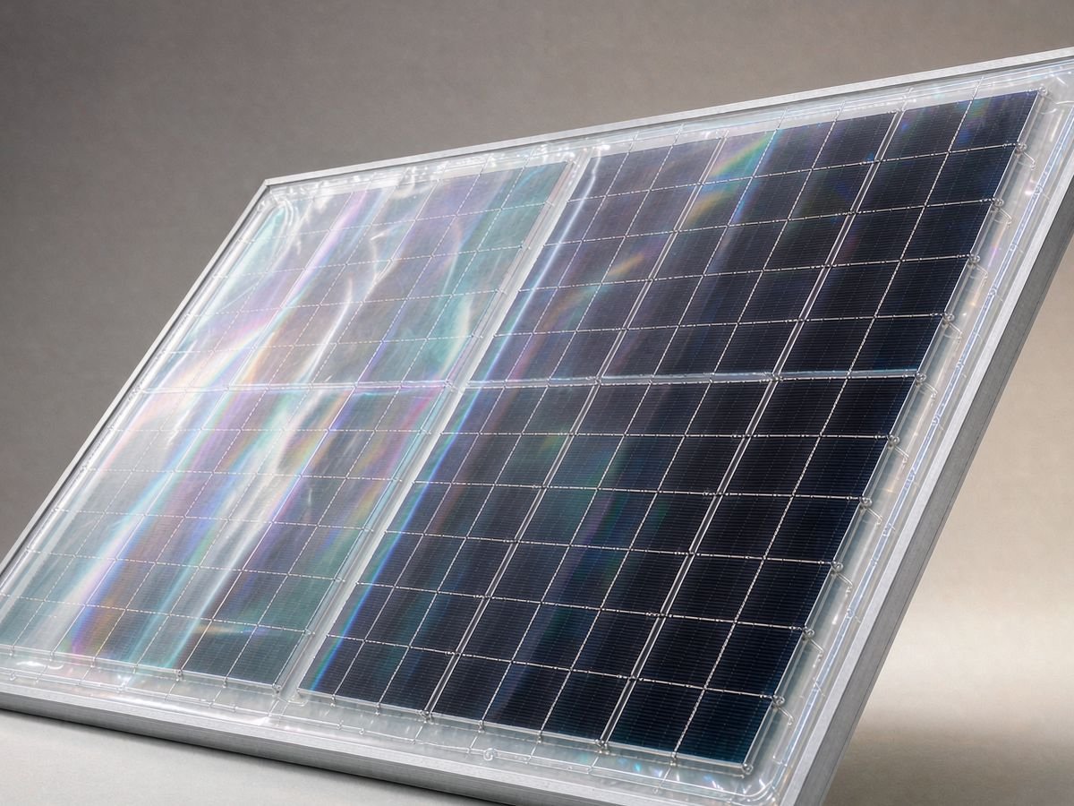 Bifacial vs monofacial solar panels: the transparent rear side of a bifacial module
