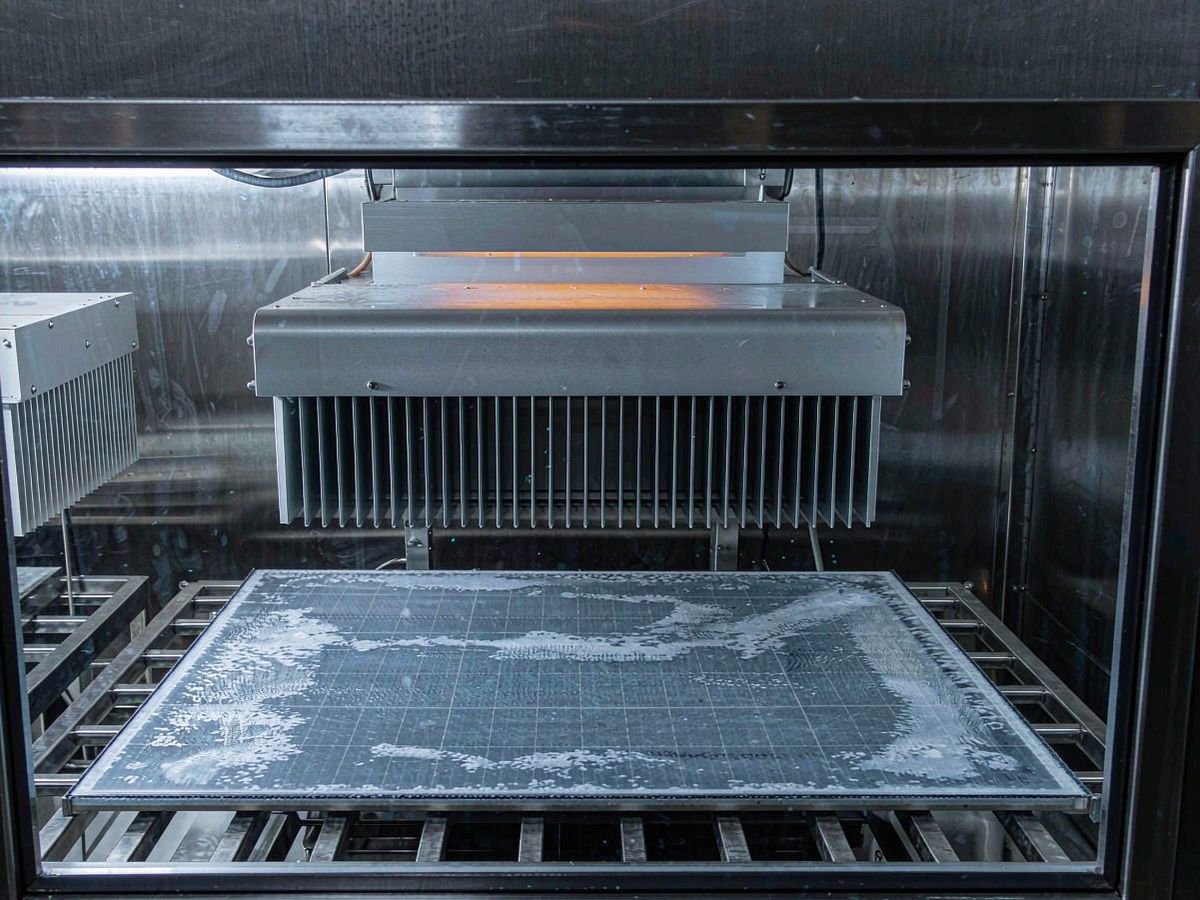 Solar module inside an environmental test chamber for certification