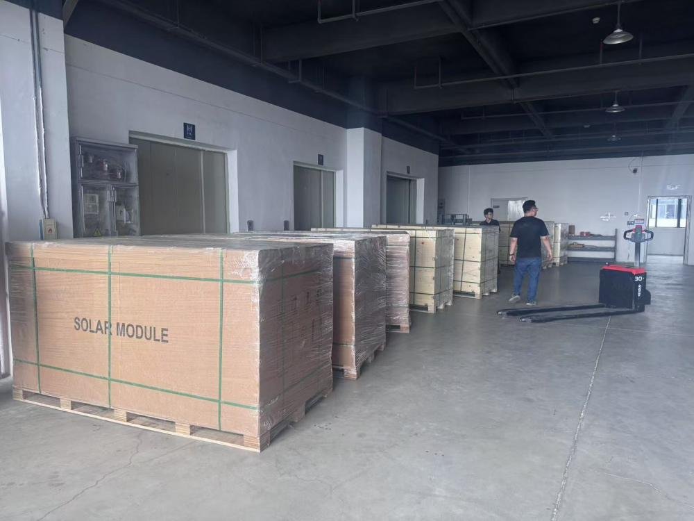 Solar panels loaded and secured in a 40-foot shipping container for export