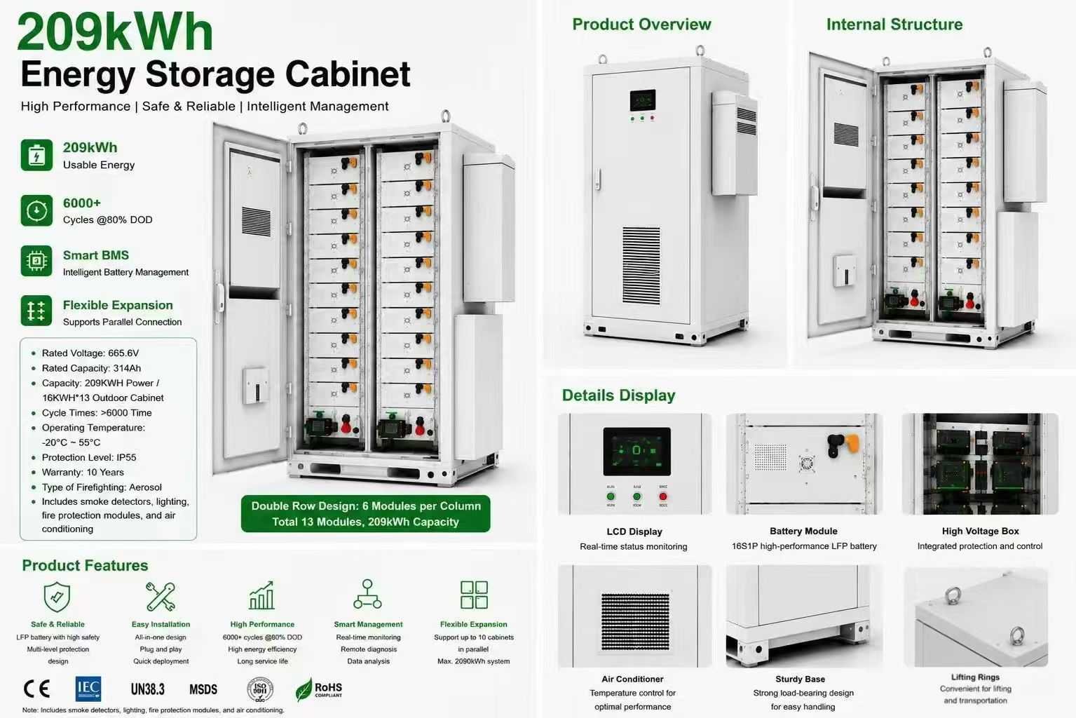 Mars Solar 100kW + 209kWh BESS solar system with LFP battery cabinet