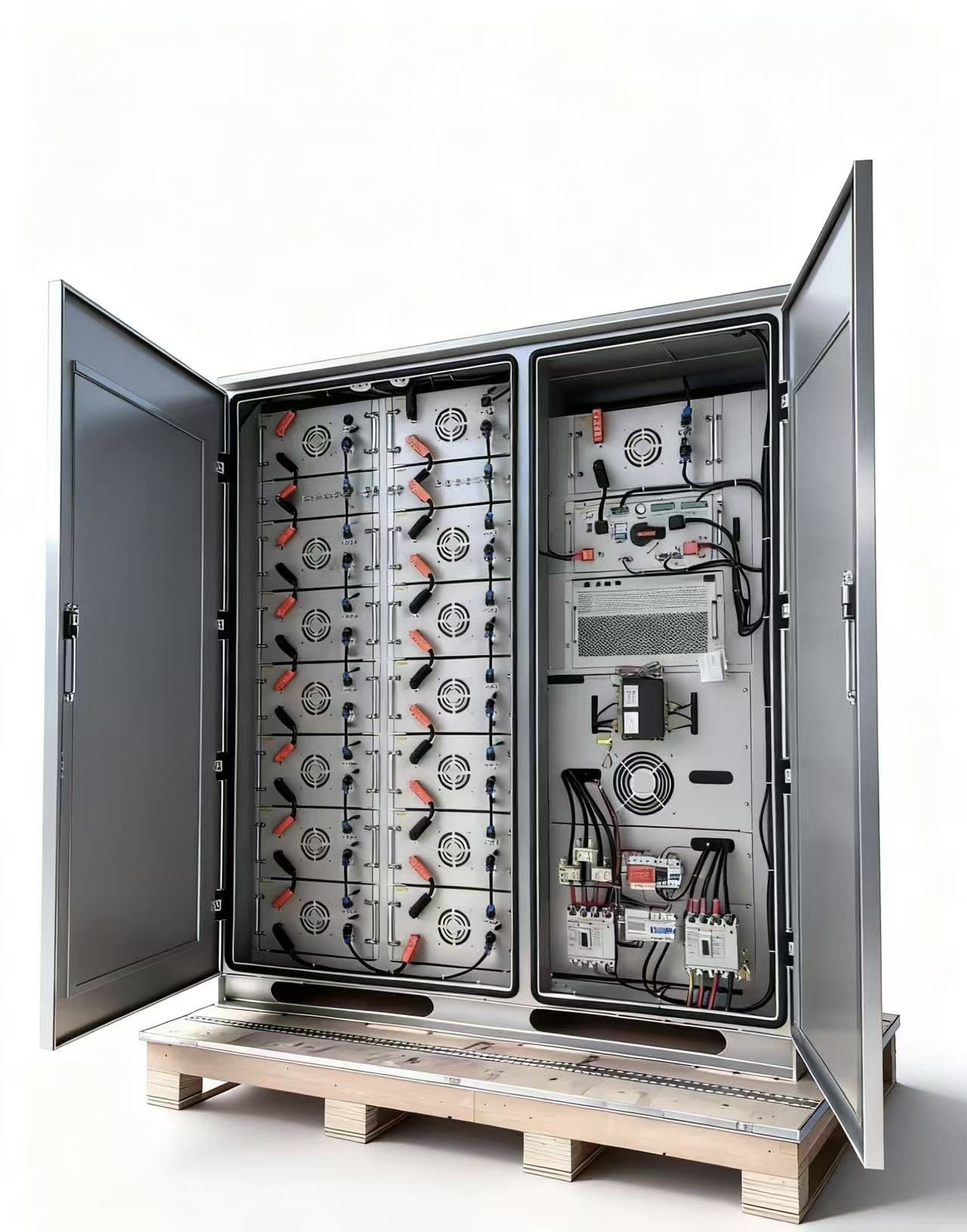 300kW solar system wiring, inverter and BMS detail during factory quality control