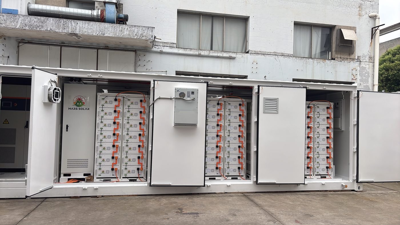 BESS containers staged before deployment for the 6MW solar storage system